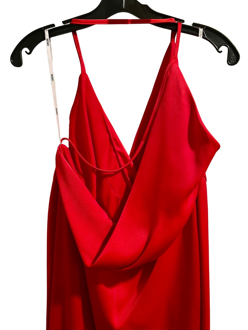 ASOS Red Satin Asymmetrical Midi Dress with Draped Front - Picture 4 of 10